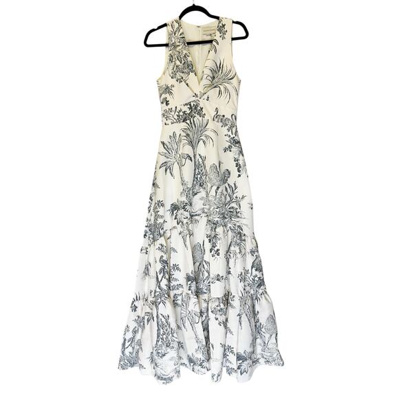 Sachin & Babi Rori Gown Grey Toile Print Ivory Maxi Dress Sleeveless Size 2 NWT - Picture 2 of 7